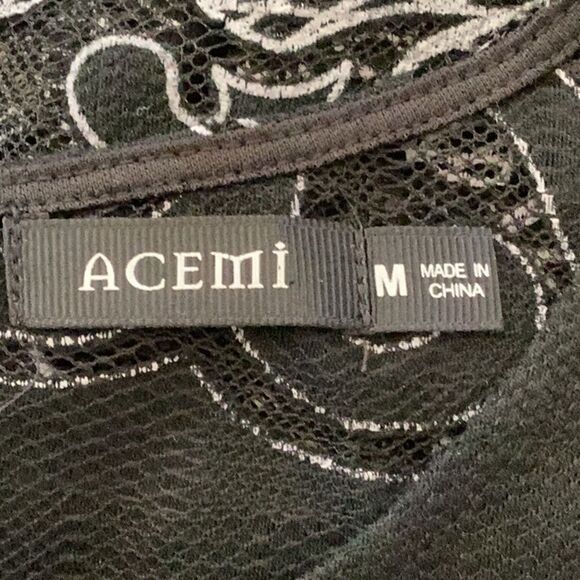 ACEMI MEDIUM BLOUSE TOP LACE SHEER BLACK EMBROIDERED DETAIL - Picture 5 of 6